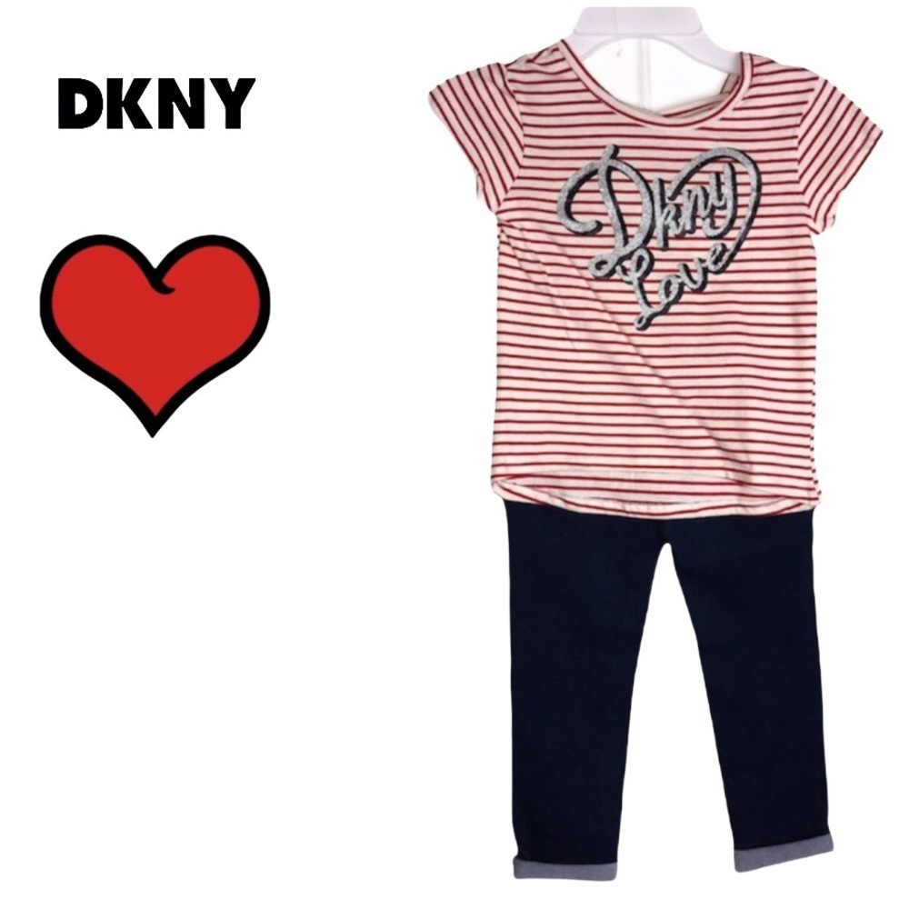 NWT DKNY  Striped Tee & Denim Jeggings Outfit